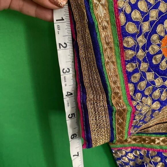 HANDMADE Authentic Embroidered U Neck Blue & Gold Saree Choli Bollywood Small - Picture 13 of 16